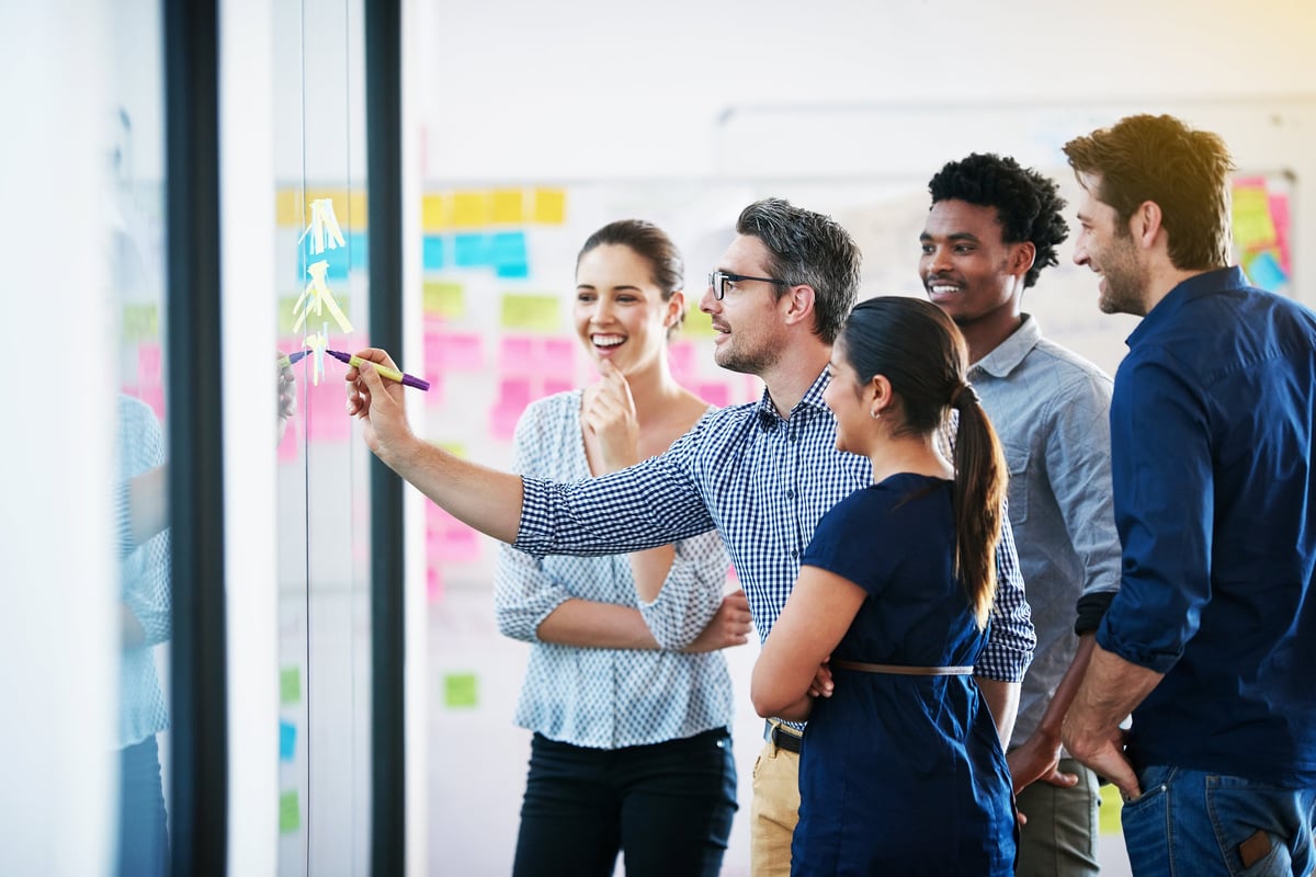 Colleagues planning marketing work together